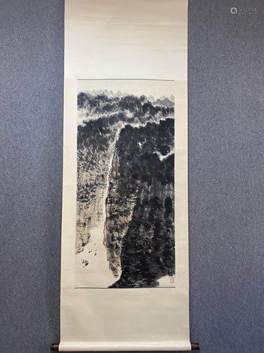 A Chinese Landscape Painting Scroll, Fu Baoshi Mark