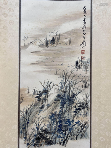 A Chinese Landscape Painting Scroll, Zhang Daqian Mark