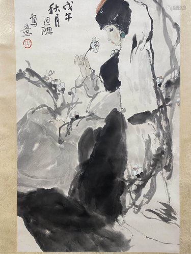 A Chinese Figure Painting Scroll, Zhou Sicong Mark