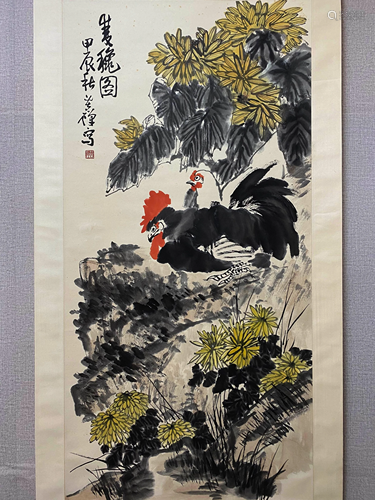 A Chinese Flower&bird Painting Scroll, Li Kuchan Mark