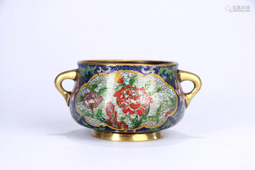 A Gilt-bronze Double-eared Enamel Incense Burner