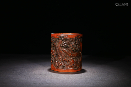 A Figures Carved Bamboo Brush Pot