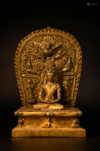 A Gild Bronze Statue of Amitayus Buddha