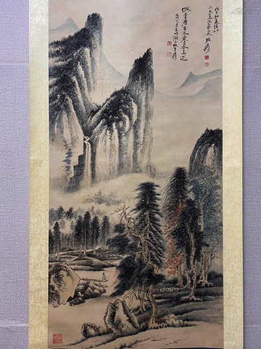 A Chinese Landscape Painting Scroll, Zhang Daqian Mark