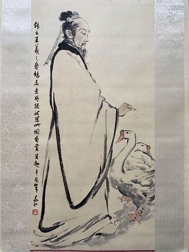 A Chinese Figure Painting Scroll, Jiang Zhaohe Mark