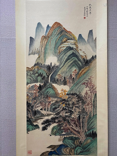 A Chinese Landscape Painting Scroll, Wu Hufan Mark