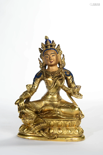 A Gild Bronze Green Tara Statue