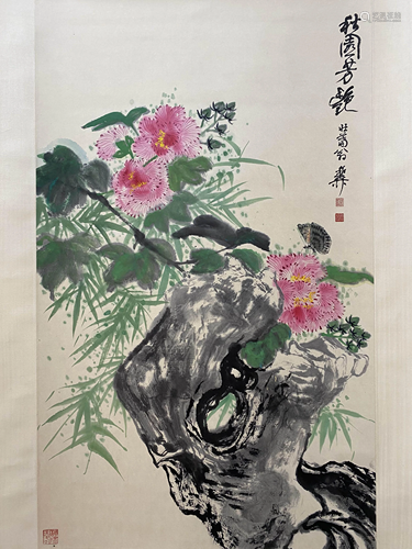 A Chinese Flower&bird Painting Scroll, Xie Zhiliu Mark