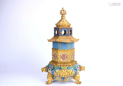 A Gilt-bronze Enamel Stupa