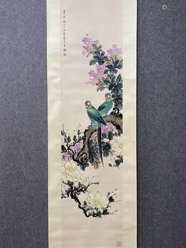 A Chinese Flower&bird Painting Scroll, Yan Bolong Mark