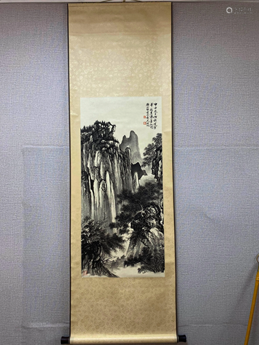 A Chinese Landscape Painting Scroll, Wu Hufan Mark