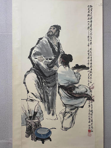 A Chinese Figure Painting Scroll, Wang Xijing Mark