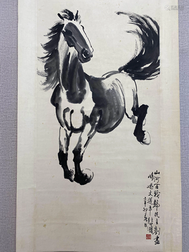 A Chinese Horse Painting Scroll, Xu Beihong Mark