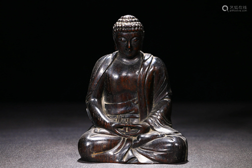 A Lobular Red Sandalwood Carved Sakyamuni Statue