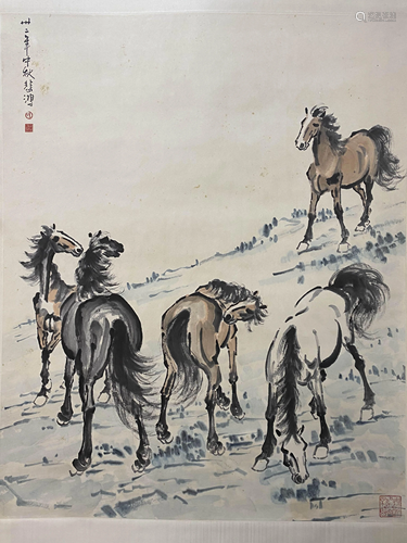 A Chinese Horse Painting Scroll, Xu Beihong Mark