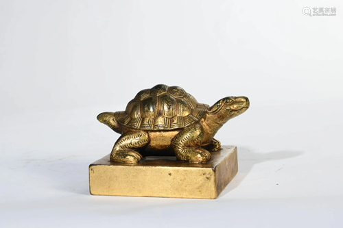 A Gild Bronze Turtle Handle Seal