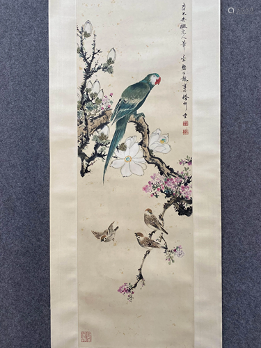 A Chinese Flower&bird Painting Scroll, Yan Bolong Mark