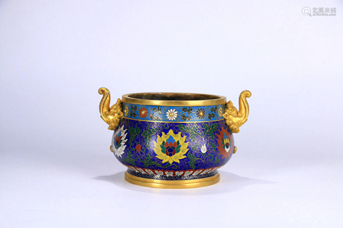 A Gilt-bronze Enamel Flower Pattern Incense Burner