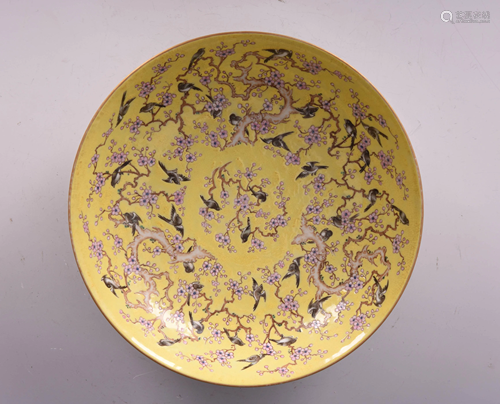 A Yellow Ground Flower&Bird Pattern Porcelain Plate