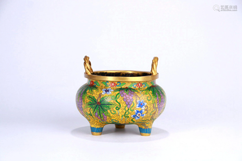 A Gilt-bronze Tripod Double-eared Enamel Incense Burner