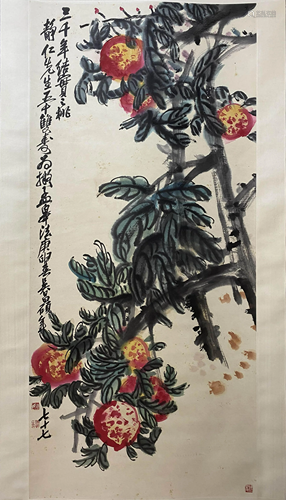 A Chinese Flower&bird Painting Scroll, Wu Changshuo