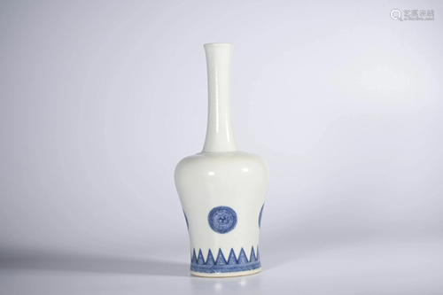 A Blue and White Floral Porcelain Bell-shaped Zun