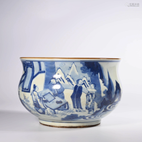 A Blue and White Figures Porcelain Incense Burner