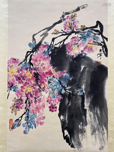 A Chinese Flower&bird Painting Scroll, Yu Xining Mark