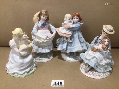 THREE COALPORT FIGURINES, THE GOOSE GIRL, BEST FRIENDS, AND CHILDHOOD JOYS WITH A ROYAL WORCESTER