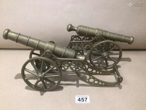 TWO LARGE BRASS CANONS 36CM LONG