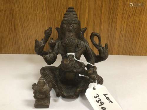 TWO BRONZE GANESH 10CM AND 3.5CM