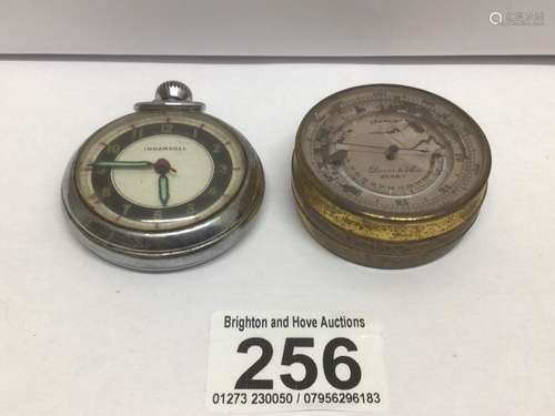 A JON DAVIS AND SON OF DERBY POCKET BAROMETER A/F WITH AN INGERSOL POCKET WATCH