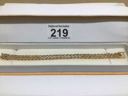 A 14CT 585 YELLOW GOLD TWISTED ROPE DESIGN BRACELET WITH THIRTEEN PLATINUM SET DIAMONDS TOTAL LENGTH