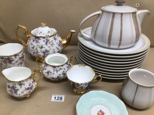 A QUANTITY OF PORCELAIN/CHINA, DENBY, ROYAL ALBERT (ENGLISH CHINTZ) AND A DUO SET OF (POLKA ROSE)