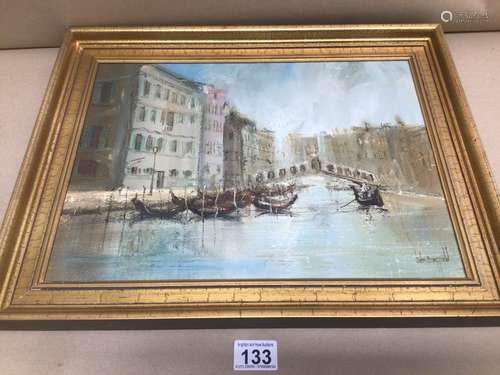 FRAMED OIL ON CANVAS BY JOHN BAMPFIELD VENICE SCENE 48 X 38CM