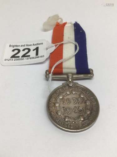 A SOUTH AFRICAN WAR MEDAL, FOR WAR SERVICES 1939-1945 WITH RIBBON