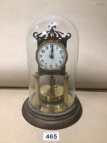 A VINTAGE GLASS DOME SKELETON CLOCK 27CM