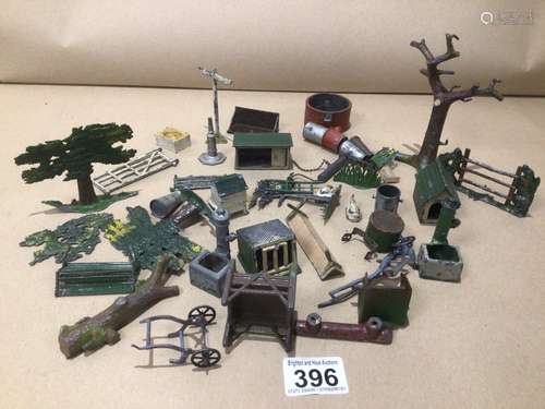 VINTAGE LEAD BRITAINS TREES AND FARMYARD ITEMS