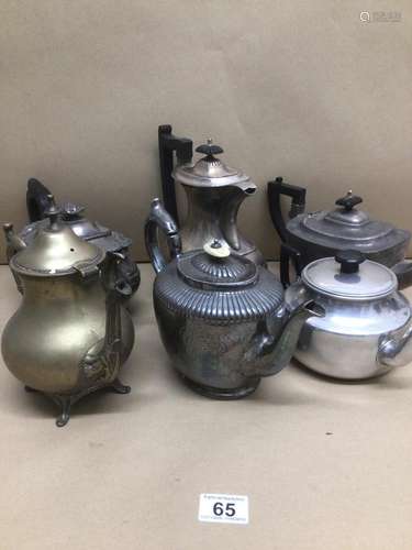 A QUANTITY OF EPNS TEAPOTS AND BRASS