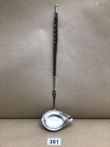 GEORGE III HALLMARKED SILVER PUNCH LADLE WITH A WHALE BONE HANDLE 40CM 91 GRAMS