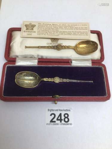 TWO CORONATION ANOINTING SPOONS ONE BOXED