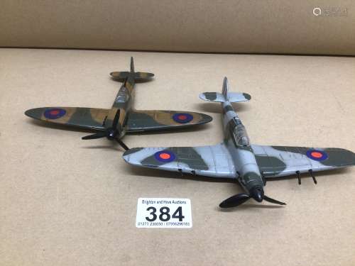 TWO DINKY TOYS METAL AIRCRAFTS HAWKER HURRICANE MKII WITH A SPITFIRE MKII