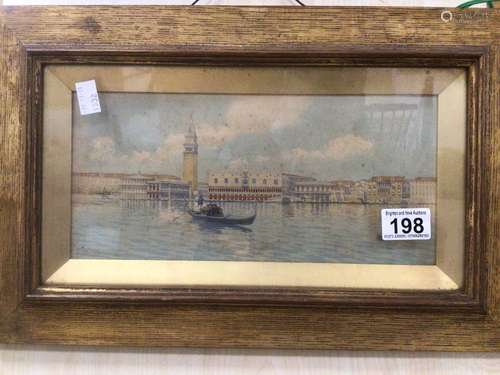 A GILDED FRAMED AND GLAZED WATERCOLOUR SIGNED, DETAILING THE GRAND CANAL IN VENICE 44 X 28CM