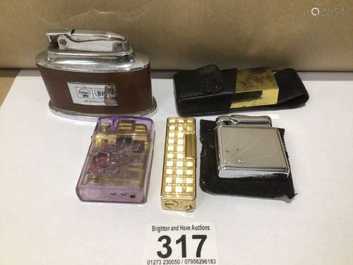 FIVE VINTAGE LIGHTERS RONSON SENATOR, MARLBORO, COLIBRI, AND TWO WIN