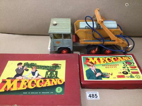 A WEST GERMAN REMOTE CONTROL LORRY BY GAMMA WITH VINTAGE PIECES OF MECCANO