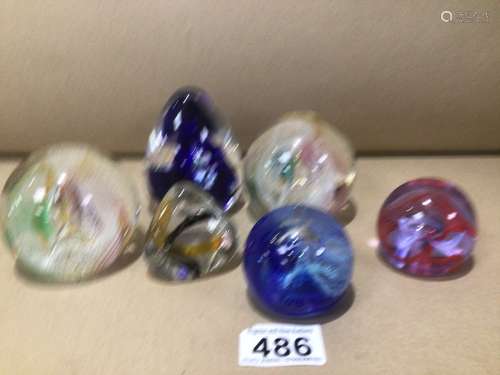 SIX CAITHNESS GLASS PAPERWEIGHTS, DEJA VU, DAYDREAMS X 2, MOON CRYSTAL X 2, AND PEBBLE