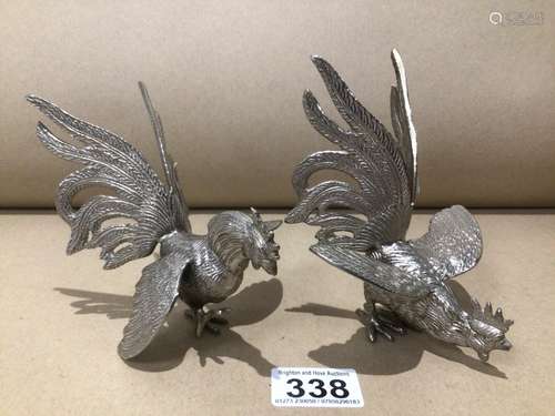 A PAIR OF SILVER PLATED COCKERALS MADE IN ITALY