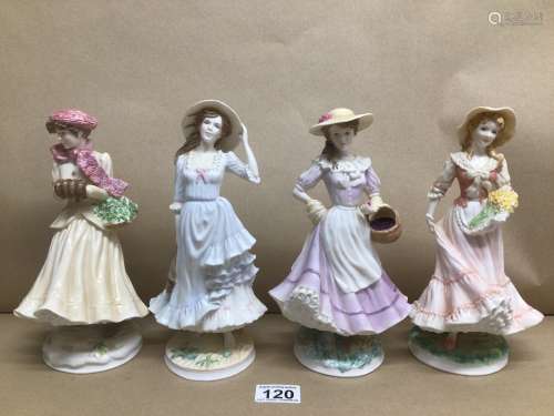 FOUR ROYAL WORCESTER FIGURINES, WINTER, SPRING, SUMMER, AND AUTUMN (THE FOUR SEASONS) MAUREEN