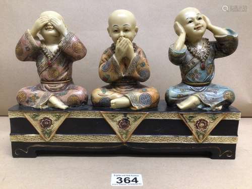 A VINTAGE THREE-WISE BUDDHA FIGURINE SEE NO EVIL, SPEAK NO EVIL, AND HEAR NO EVIL