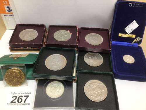 A COLLECTION OF COMMEMORATIVE SILVER COINS SIX FESTIVAL OF BRITAIN 1951 COINS, J.F KENNEDY 1964